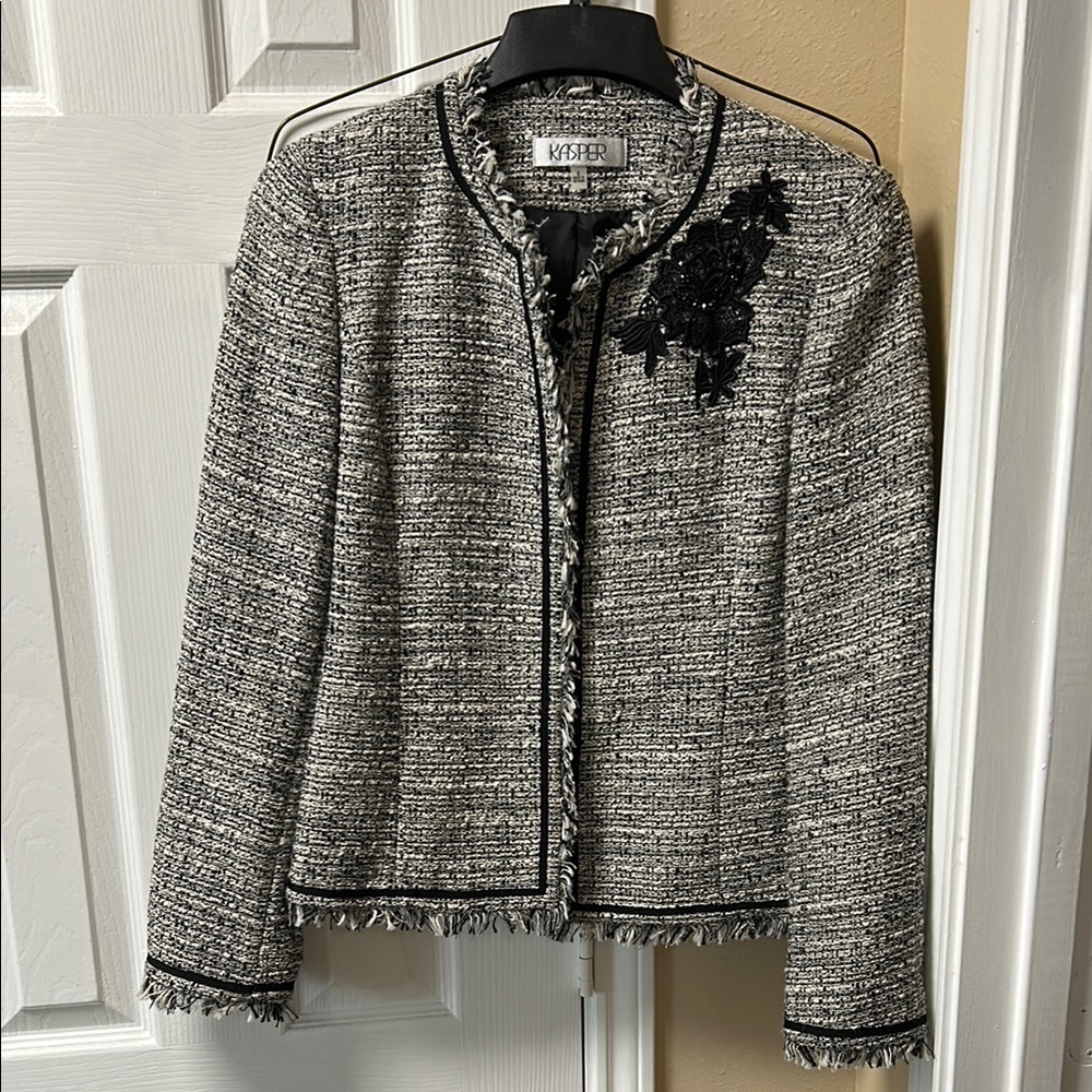 Kasper Women's Black, Silver and White Tweed Jacket